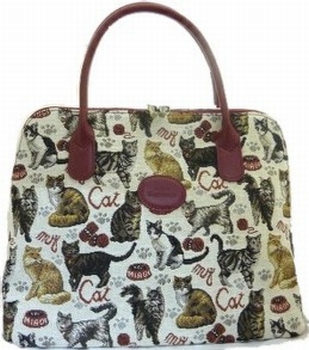 348 -Sac à main tapisserie et cuir "my cat"