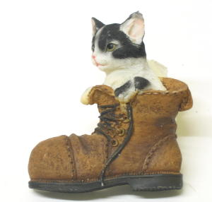 2419 -Le chat noir et blanc dans chaussure